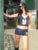Letter Print 2 Piece Set Women Classic Halter V-neck Crop Tanks+Buttons High Waist Shorts Female Summer New Streetwear