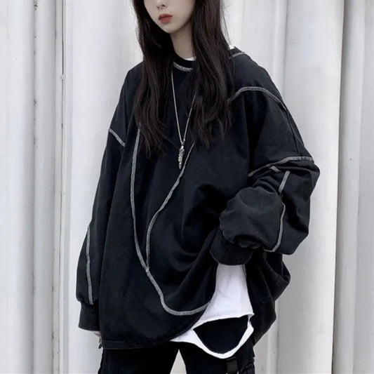 Sudadera con capucha estilo Harajuku BF, negra, estilo hip hop, para adolescentes, otoño, moderna, combinable, para uso diario, sencilla, para mujer, DF4940