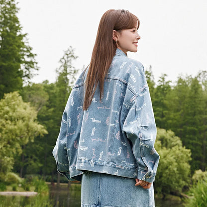 Chaqueta vaquera para mujer, con estampado completo, nueva chaqueta holgada y moderna de otoño