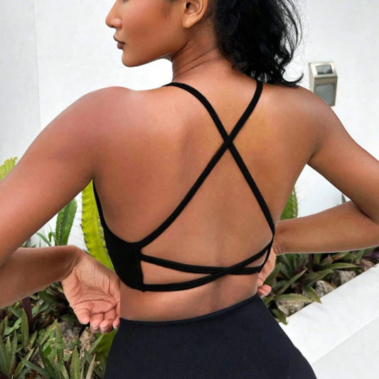 New twist hollowed-out cross top beauty back fitness vest close skin breathable sexy thin strap yoga bra women