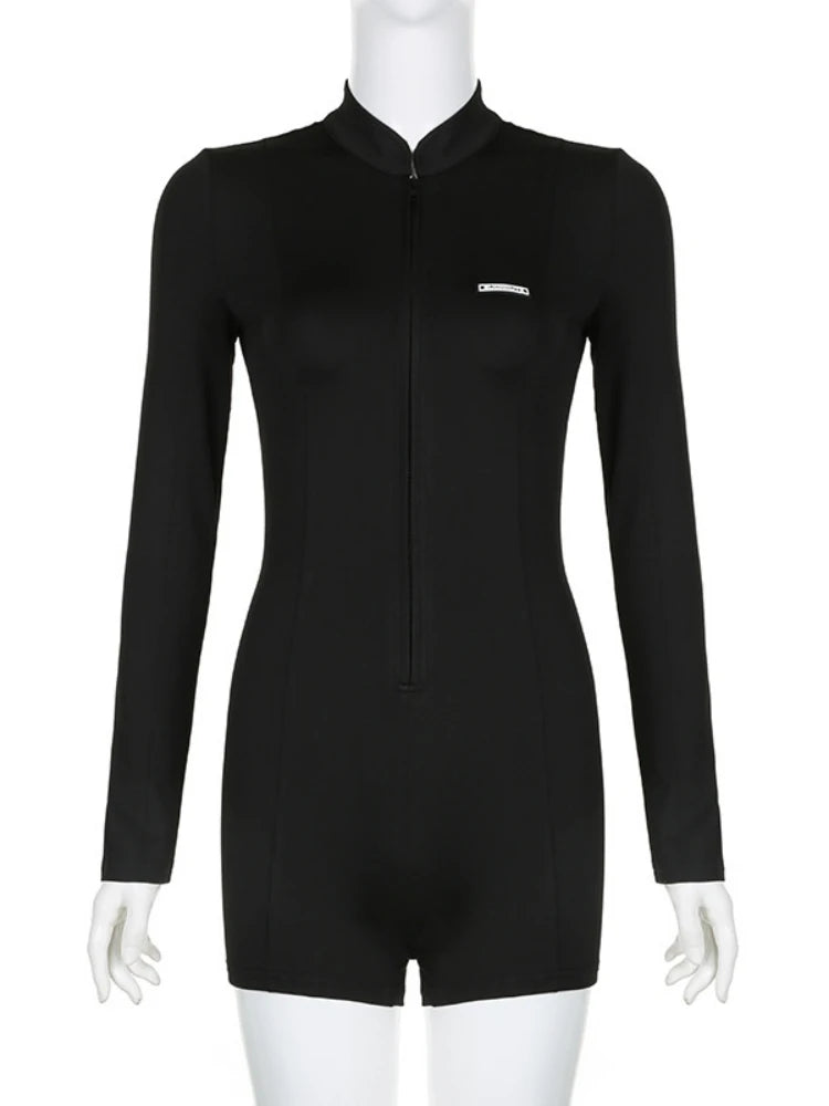 Sexy Solid Colour Round Neck Short Jumpsuit Women Fashion Slim Long Sleeve Short Summer Clothing For Women Streetwear Y2k Romper