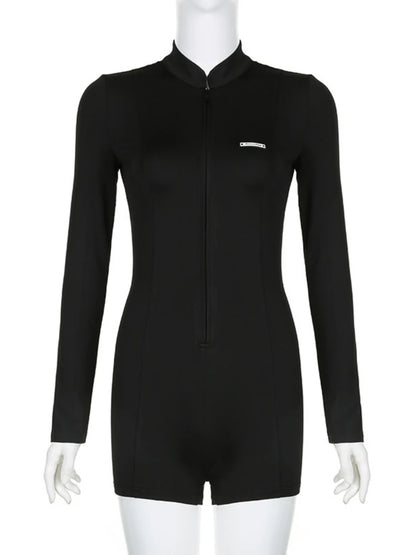 Sexy Solid Colour Round Neck Short Jumpsuit Women Fashion Slim Long Sleeve Short Summer Clothing For Women Streetwear Y2k Romper