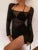 Casual Slim Fit Slightly Sheer Dress For Women Summer Fashion Solid Color Sexy Dress One-Piece Lace-Up Long Sleeve Streetwear