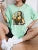 Camiseta holgada informal de algodón de manga corta con estampado de "Haciendo bromas a la Mona Lisa" para mujer