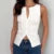 Camisetas sin mangas de punto acanalado de verano para mujer, chaleco básico informal con botones delanteros, tops cortos de moda para mujer, ropa de calle para salir