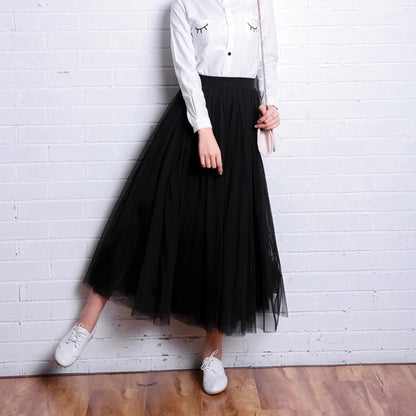 Falda de tul vintage para mujer, estilo urbano, elástica, de cintura alta, de malla plisada, elegante, estilo coreano, de verano, para oficina, nueva