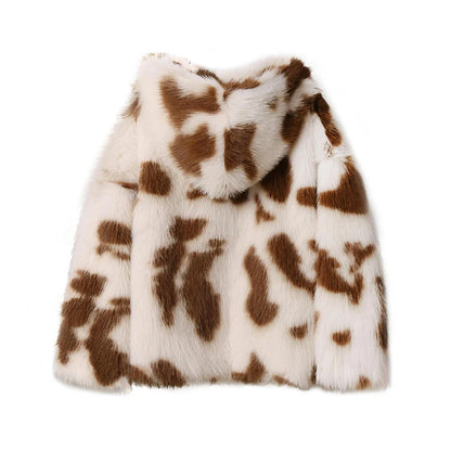 Abrigo de piel sintética de leopardo de gran tamaño para mujer, chaqueta gruesa de piel de zorro con capucha, estilo Harajuku Y2k, para invierno