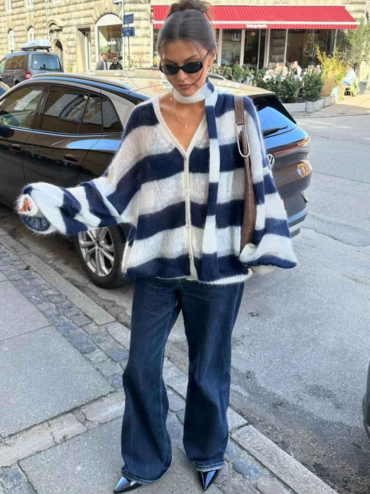 V-Neck Scarf Sweater Cardigan Female Contrast Casual Patchwork Autumn Hollow Out Outwear Women’s Knitwear Coat Cardigan