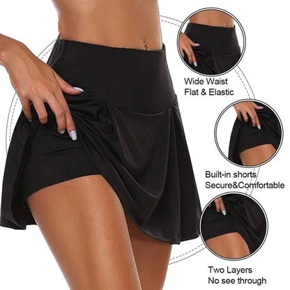 Faldas cortas de verano para mujer, para correr, tenis, baile, fitness, de secado rápido, con forro liso, cintura alta, DF4987