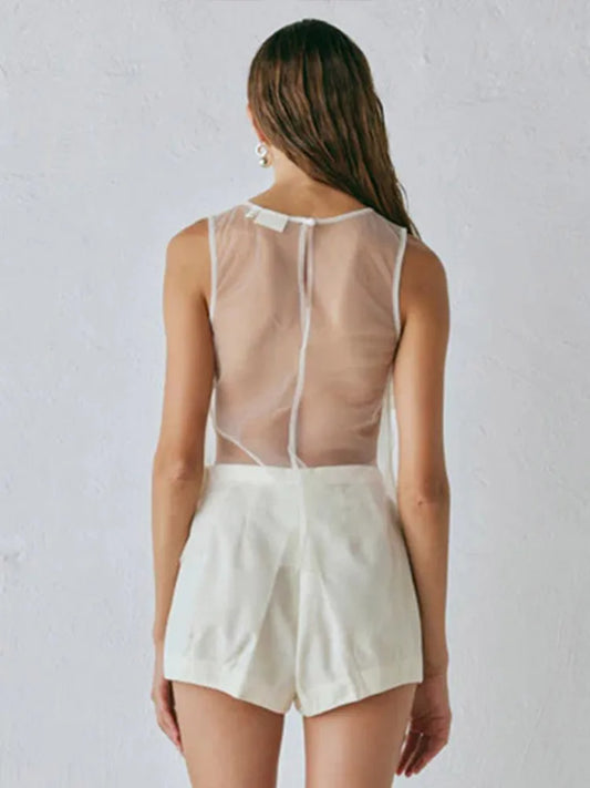 Sexy Mesh Hollow Out Vests Women Vintage 3D Flowers Sleeveless Solid Smock Vest Top Female Spring Elegant Chic Street Tops