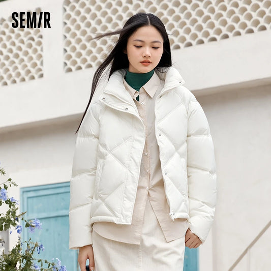 Abrigo grueso y versátil de algodón para mujer, holgado, con cuello alto, informal, sencillo, para invierno, suave, impermeable, con diseño de rombos