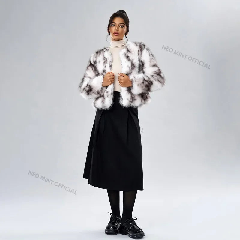 Abrigo de piel sintética de zorro esponjoso de invierno para mujer, marca de moda urbana, abrigo elegante para niñas, chaqueta corta y cálida de piel peluda
