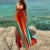 Vestido largo elegante con degradado para mujer, de satén, sin espalda, con corte en A, para playa, sexy, plisado, para vacaciones, verano 2025