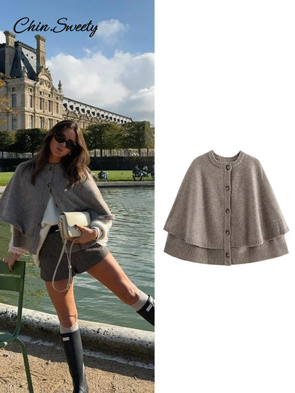 Suéter corto estilo chal de otoño para mujer, cárdigan holgado de un solo pecho, tejido de punto sencillo, jersey liso informal de moda para mujer