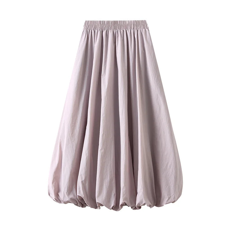 Faldas de burbuja para mujer, ropa de verano, color sólido, cintura alta, línea A, falda larga abullonada, faldas elegantes para mujer, ropa de calle