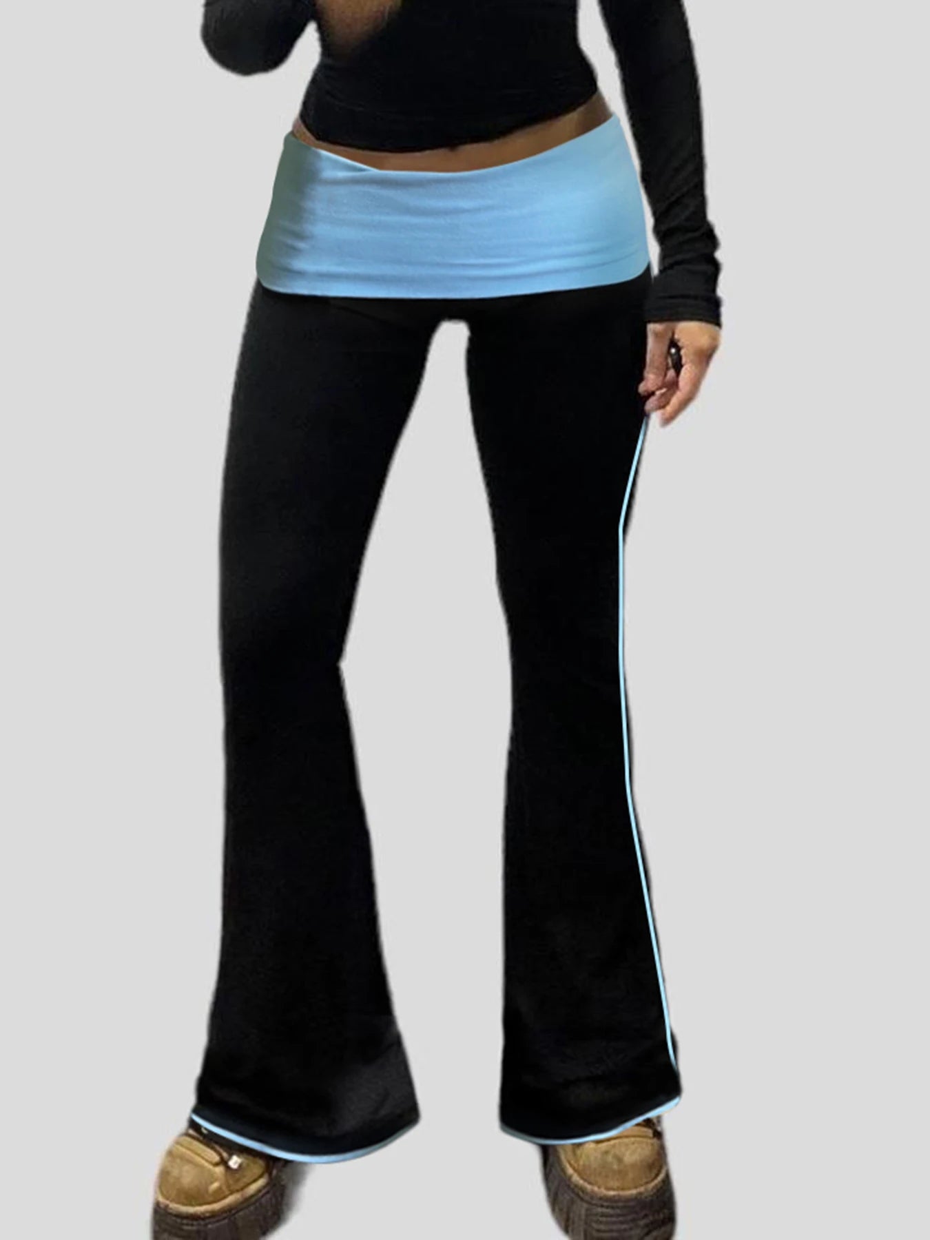 Contrast Binding Waist Slim Basic Casual Flared Pants For Women American Retro Skinny Sexy Sports Jogging Sweatpants