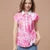 Blusa informal de gasa con cuello vuelto para mujer, estilo primavera-verano, holgada, con estampado, manga corta, DF3548