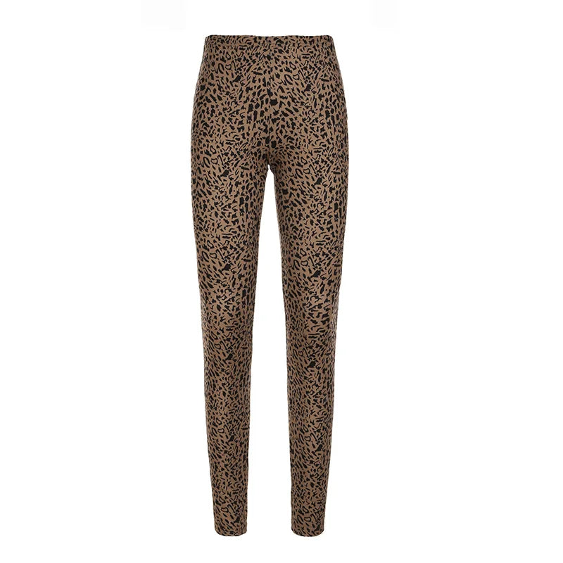 Pantalones largos de leopardo Y2k Gyaru para mujer, pantalones ajustados sexis para rave, ropa de moda retro americana que combina con todo.