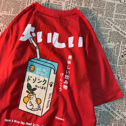 Camiseta holgada informal de manga corta con estampado de gato japonés para hombre y mujer, ropa de calle de algodón, estilo Harajuku
