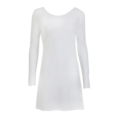 Backless White Dress Women Sheer Transparent Round Neck Long Sleeve Knitted Bodycon Dress Sexy Party Dresses Beachwear