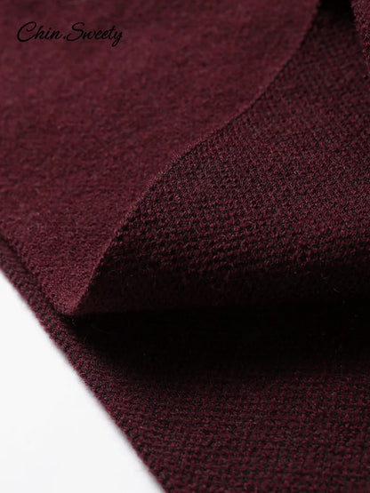 Suéter tipo capa burdeos holgado para mujer, tejido de cuello alto, manga raglán, prendas de vestir asimétricas para otoño
