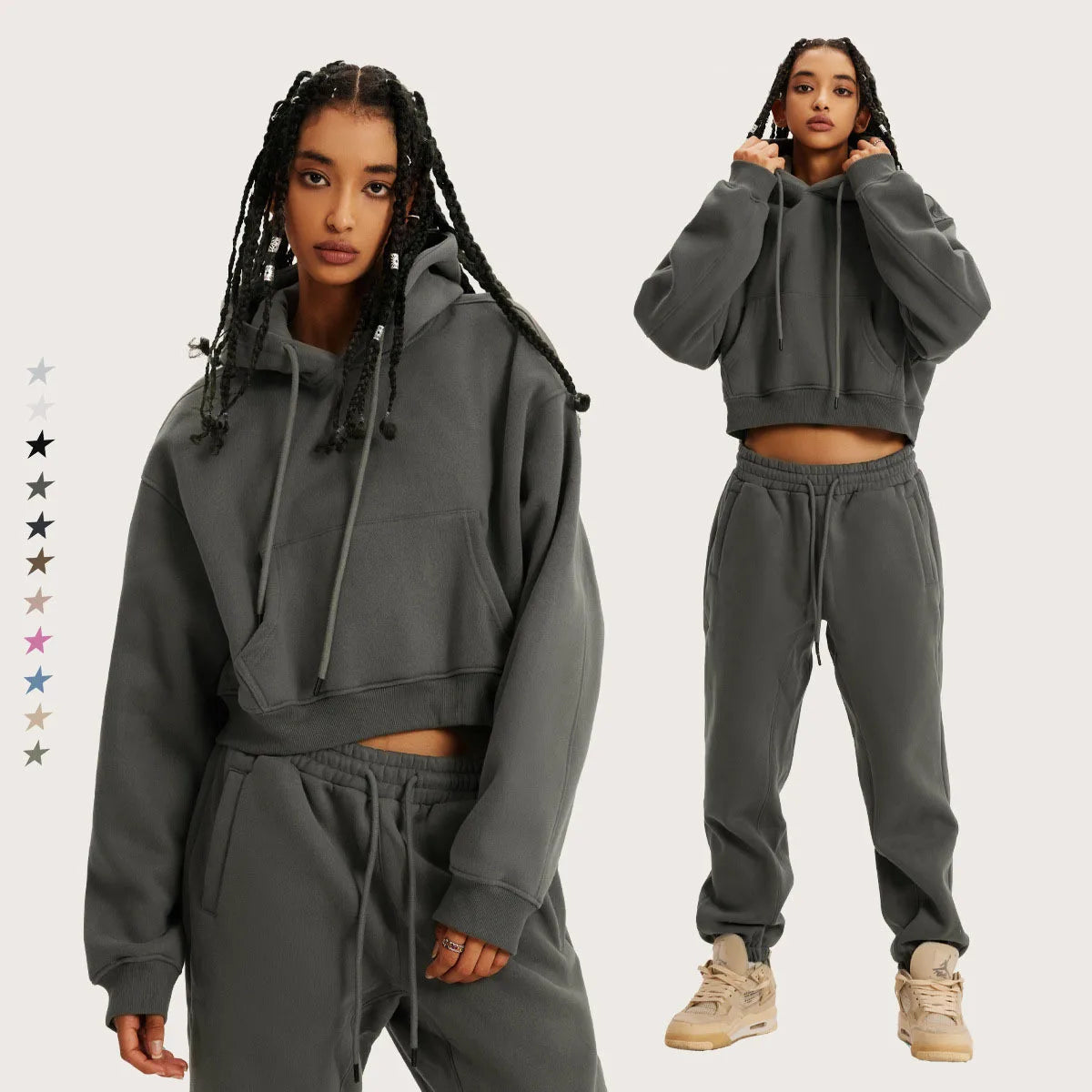 Sudadera con capucha retro americana de otoño/invierno para mujer, además de forro polar grueso, sudadera corta de las Spice Girls para mujer