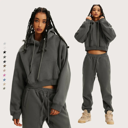 Sudadera con capucha retro americana de otoño/invierno para mujer, además de forro polar grueso, sudadera corta de las Spice Girls para mujer