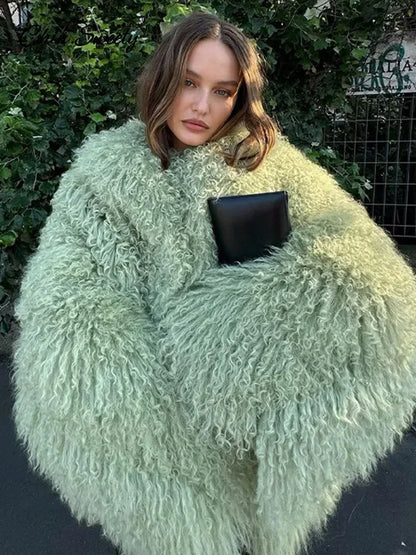 Chaqueta de piel sintética de lujo para mujer, abrigo de felpa de manga larga de gran tamaño con solapa, elegante abrigo de invierno para mujer, ropa de abrigo gruesa y cálida