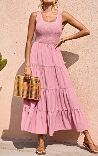 Dresses For Women 2025 Summer Sexy Elegant Sleeveless Floral Solid Color Long Dress Fashion Elastic Waist Beach Party Big Swing