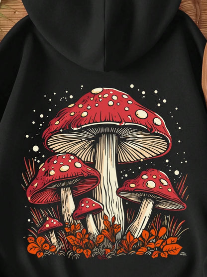 Sudadera con capucha con estampado de seta roja para mujer, estilo Harajuku, informal, de forro polar, cálida, tallas S-XXL, para otoño
