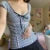 Kawaii Bow Lace Trim T-shirt Vintage Striped Patchwork Slim Fit Crop Top Y2K Aesthetic Fairy Grunge Retro Pullover Tees Women