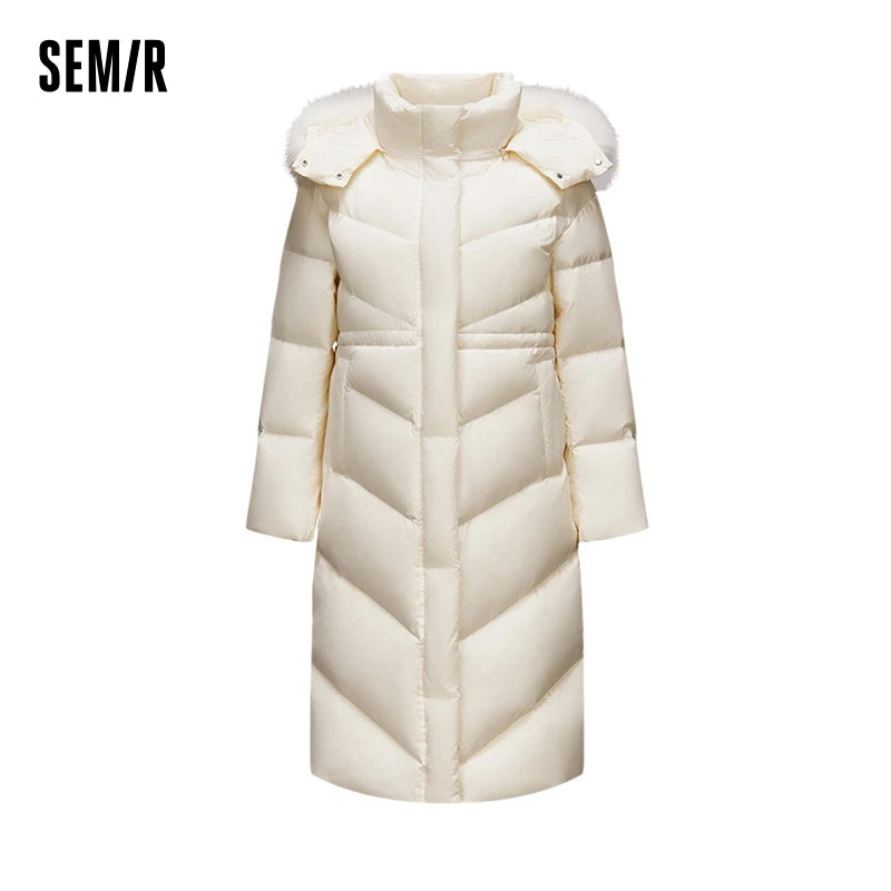 Chaqueta de plumón para mujer, larga, desmontable, con cuello de piel de zorro y capucha, nueva chaqueta de plumón de ganso térmica impermeable de invierno.