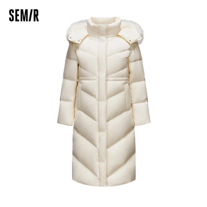 Chaqueta de plumón para mujer, larga, desmontable, con cuello de piel de zorro y capucha, nueva chaqueta de plumón de ganso térmica impermeable de invierno.