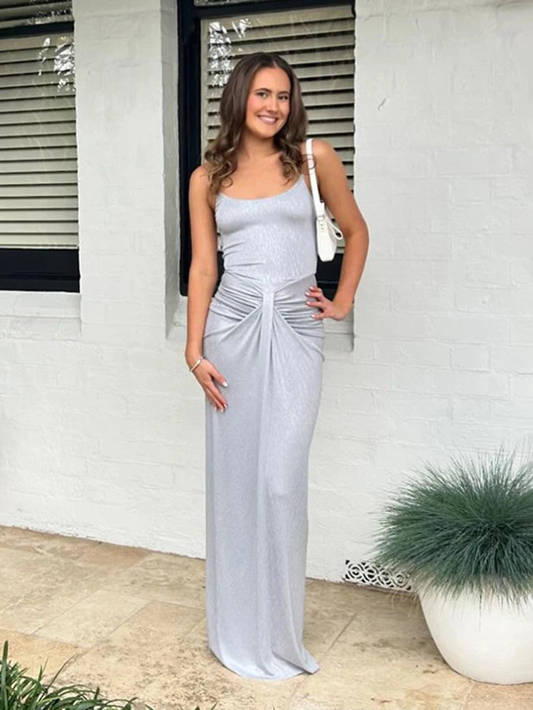 Spaghetti Strap Sexy Backless Maxi Dress Outfits Women Elegant Birthday Vestido 2025 New Club Party Ruched Dresses Female
