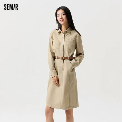 Dress Women Slit Lapel Vintage 2025 Spring New Waist-cinching Workwear Dress