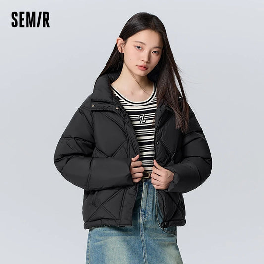 Abrigo grueso y versátil de algodón para mujer, holgado, con cuello alto, informal, sencillo, para invierno, suave, impermeable, con diseño de rombos