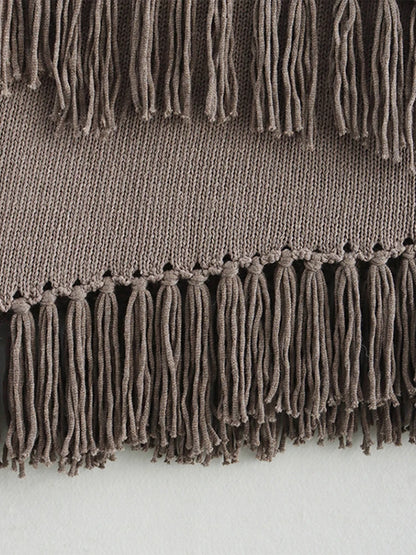 Elegant Knitted Sleeveless Tassel Sweater Women Vintage Solid Turtleneck Pullover Sweaters Female Spring Chic Design Street Tops