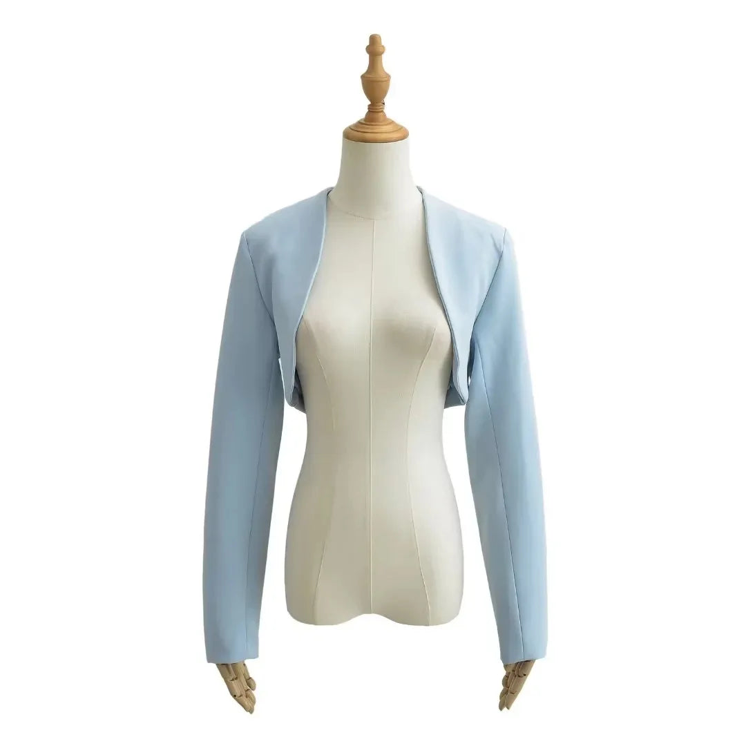 Autumn V neck Open stitching Cropped Blazer Women Full Sleeve Short Suits Fashion Outerwear