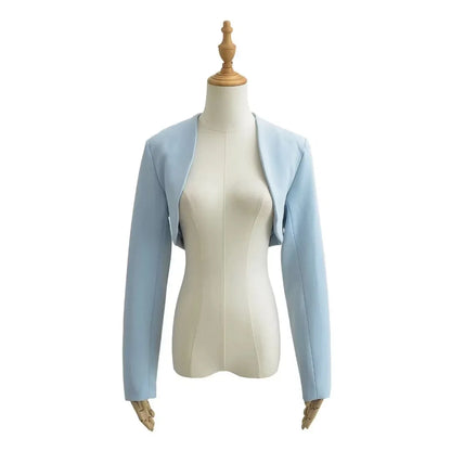 Autumn V neck Open stitching Cropped Blazer Women Full Sleeve Short Suits Fashion Outerwear