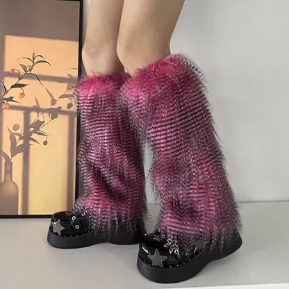 Calentadores de piernas de piel sintética gótica Y2K para mujer, cubrebotas Harajuku, Lolita, chicas, punk, moda, lindos leggings hipster JK, cálidos y esponjosos