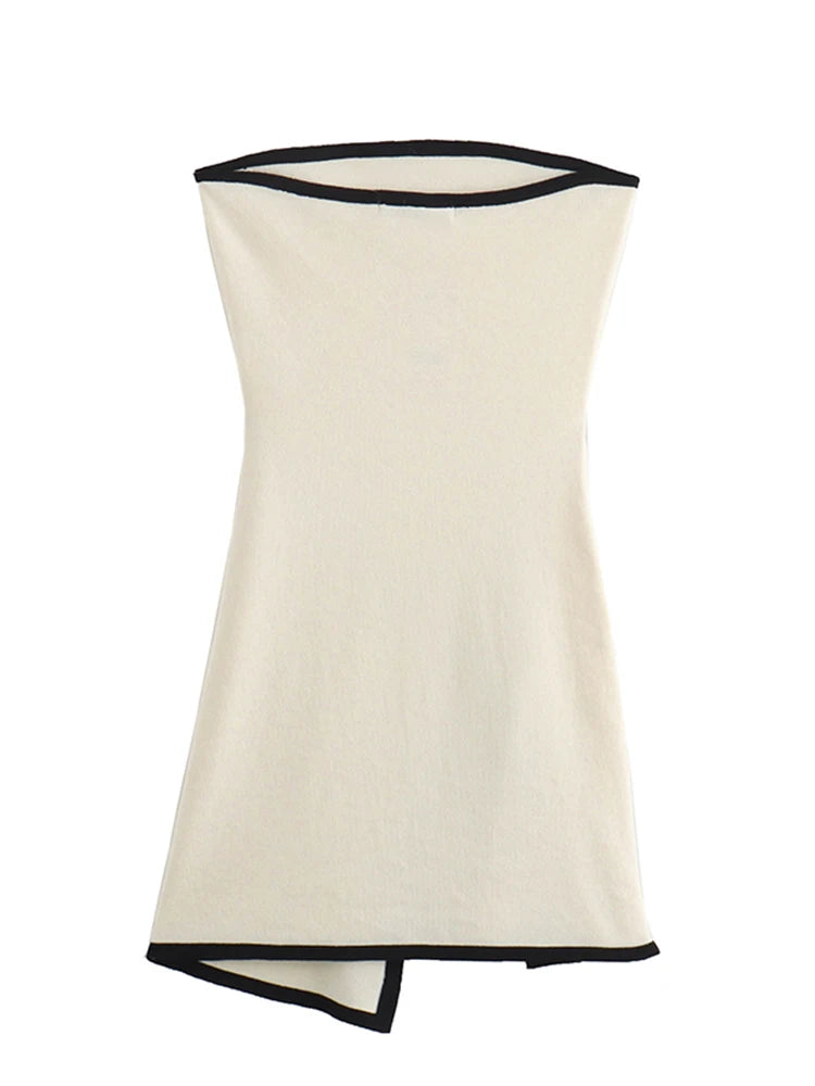 Vestido tubo ajustado de punto a la moda para mujer, minivestido sin mangas con empalme de color en contraste, sexy y elegante para vacaciones en la playa.