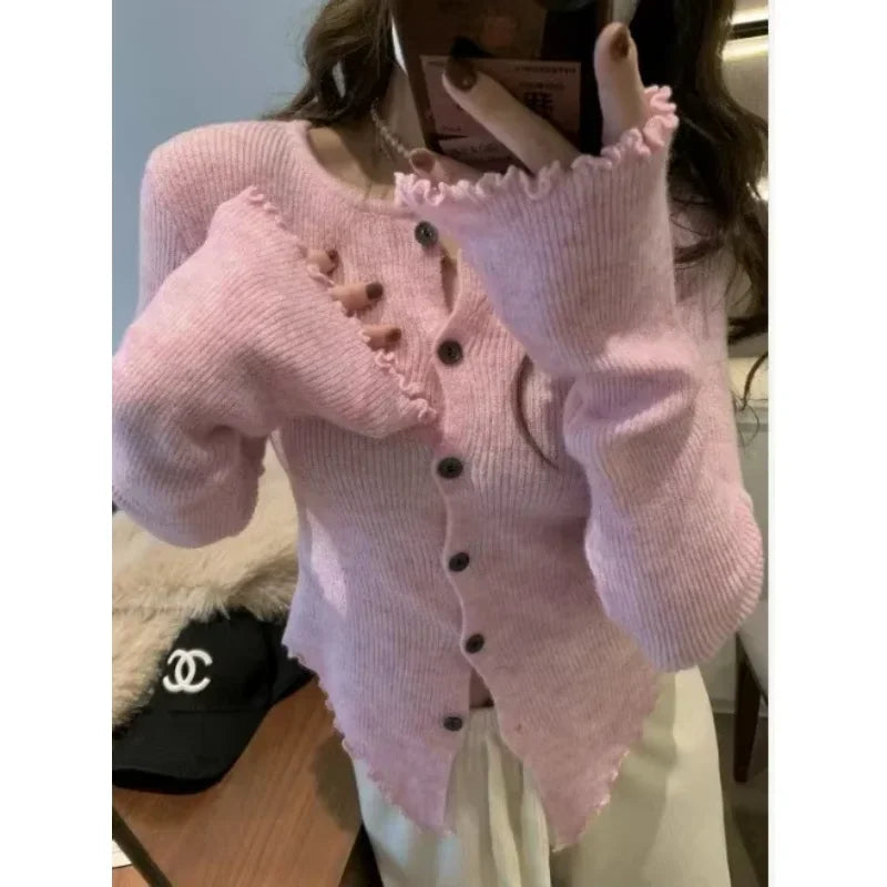 Cárdigan de otoño Hotsweet de manga larga con una sola botonadura para mujer, suéter sexy informal de punto de color liso con cuello redondo
