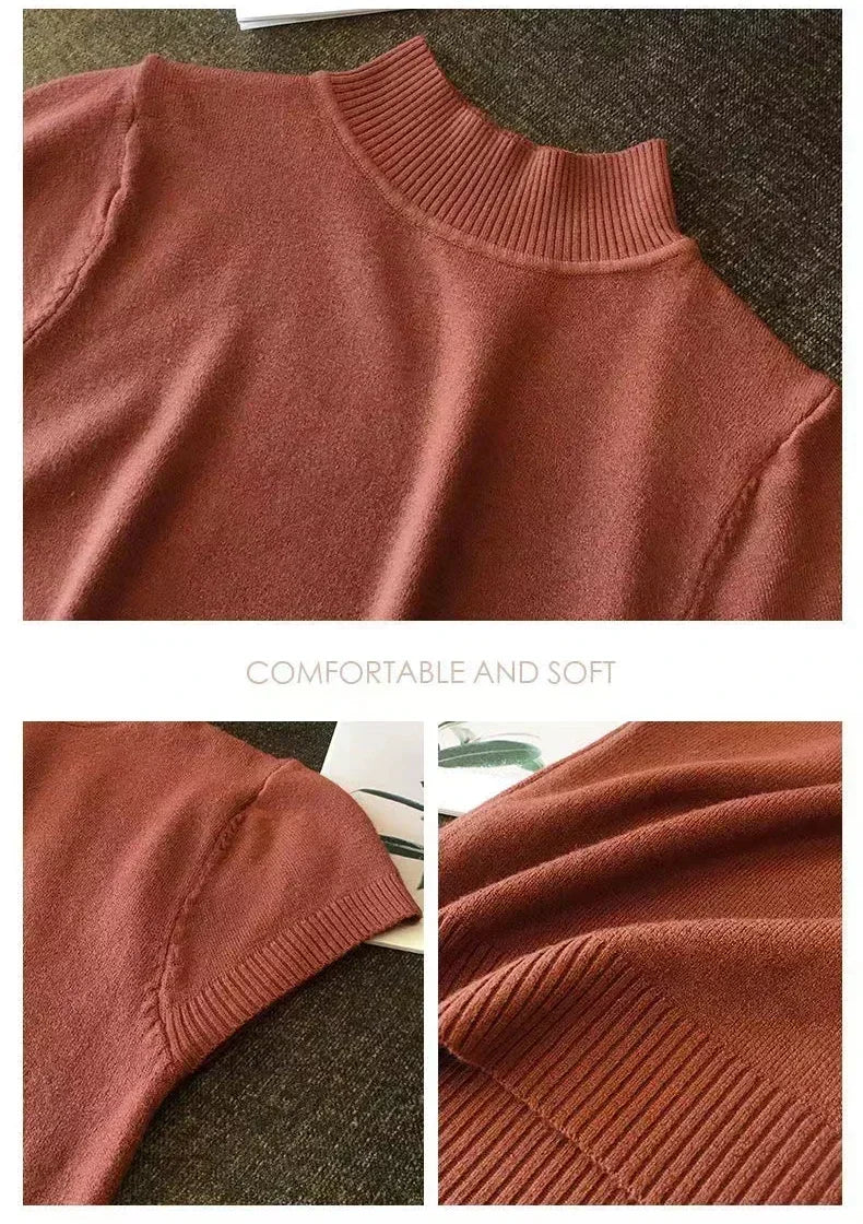 Blusas y tops de mujer Blusa de manga corta de verano para mujer Blusas de mujer de moda Blusa de punto de cuello alto Tops de camisa