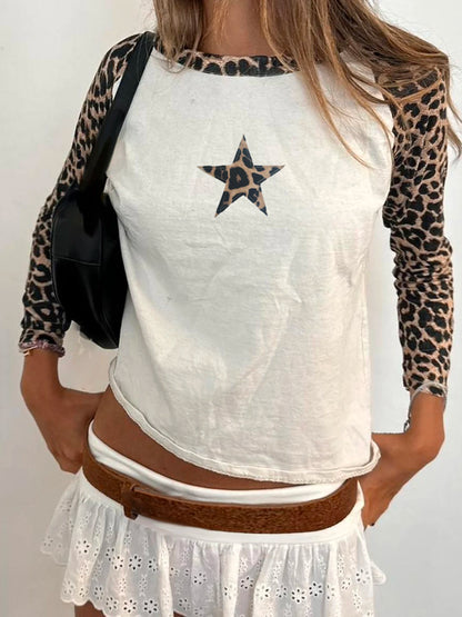 Camisetas de manga larga con estampado de leopardo y cuello redondo para mujer, camisetas con estampado de leopardo, moda de otoño, ropa nueva para mujer
