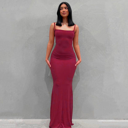Vestidos para mujer 2025 sexy tirantes finos negro vestido largo noche Y2k sin mangas sólido ajustado ceñido maxi vestidos