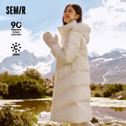 Chaqueta de plumón para mujer, larga, desmontable, con cuello de piel de zorro y capucha, nueva chaqueta de plumón de ganso térmica impermeable de invierno.