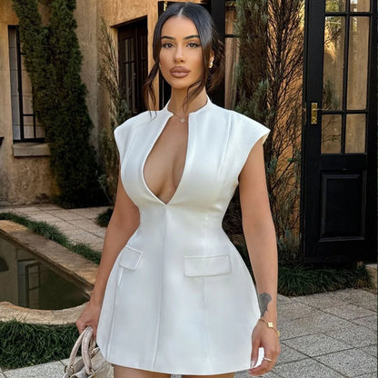 Vestidos de noche elegantes y sólidos con escote en V profundo sin mangas para niñas, vestidos oficiales para mujeres, ropa casual de verano para fiestas y clubes, venta al por mayor para damas