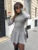 Vestido mini de punto de manga larga para mujer, vestido ajustado de cintura alta con paraguas, elegante vestido de suéter con pliegues y empalme sólido a la moda