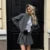 Conjunto de chaqueta y falda corta a rayas para mujer, traje informal de manga larga, abrigo y minifalda, conjuntos elegantes y chic en gris, ropa de calle