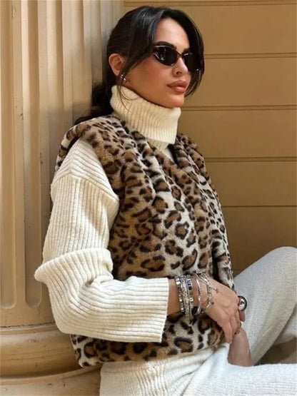 Leopard Printed V-Neck Vestidos Coat Female Contrast Printed Streetwear Cropped Top Loose Autumn Commute Outwear Cardigan